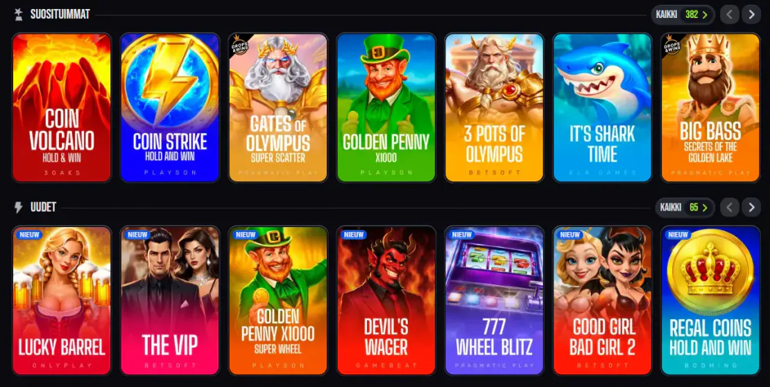 Overzicht van populaire en nieuwe slots bij Slimking Casino met spelafbeeldingen en namen van spelaanbieders